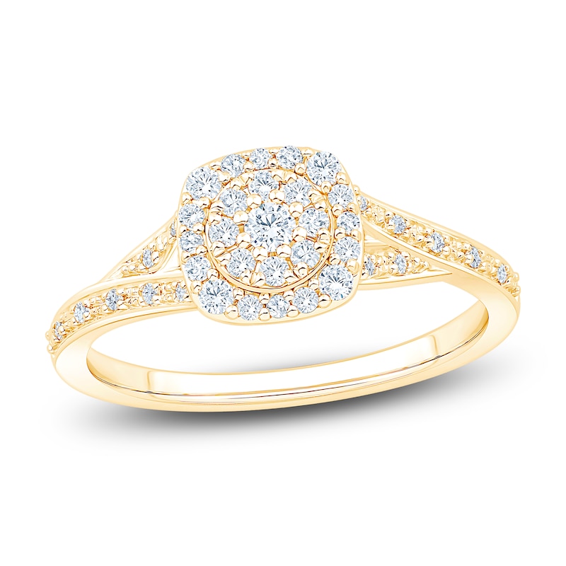 Main Image 1 of Multi-Diamond Cushion Halo Promise Ring 1/3 ct tw 10K Yellow Gold