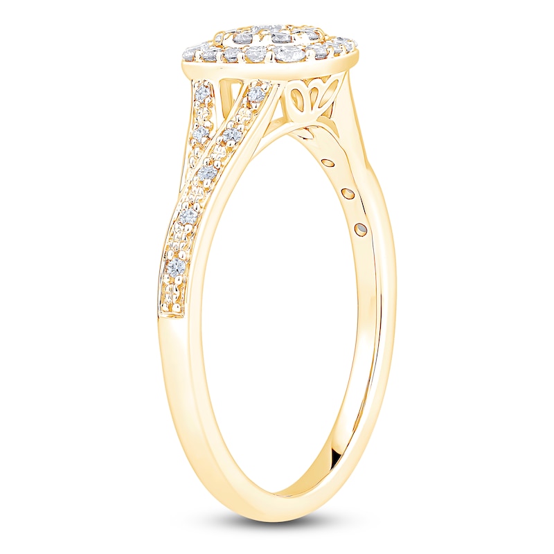 Main Image 2 of Multi-Diamond Cushion Halo Promise Ring 1/3 ct tw 10K Yellow Gold