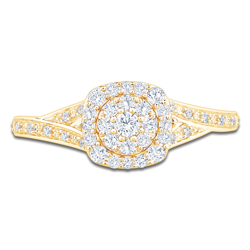 Main Image 3 of Multi-Diamond Cushion Halo Promise Ring 1/3 ct tw 10K Yellow Gold