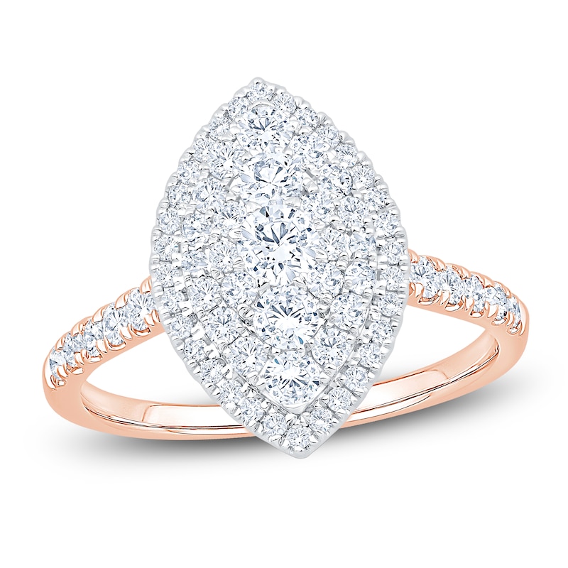 Main Image 1 of Multi-Diamond Marquise Double Halo Engagement Ring 1 ct tw 14K Two-Tone Gold