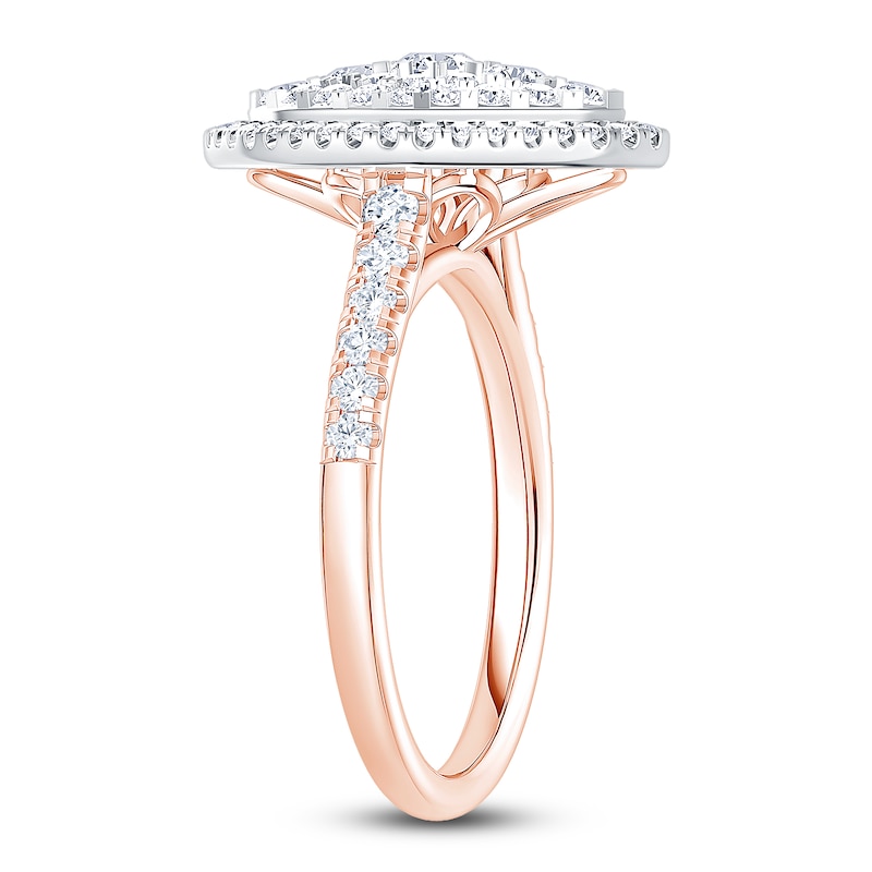 Main Image 2 of Multi-Diamond Marquise Double Halo Engagement Ring 1 ct tw 14K Two-Tone Gold