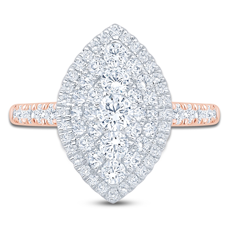 Main Image 3 of Multi-Diamond Marquise Double Halo Engagement Ring 1 ct tw 14K Two-Tone Gold