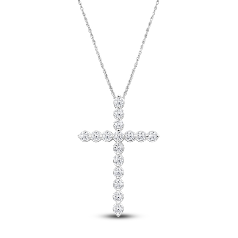 Main Image 1 of Lab-Created Diamond Cross Necklace 2 ct tw 14K White Gold 18&quot;