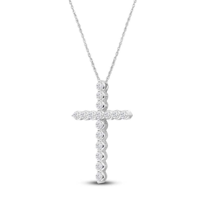 Main Image 2 of Lab-Created Diamond Cross Necklace 2 ct tw 14K White Gold 18&quot;