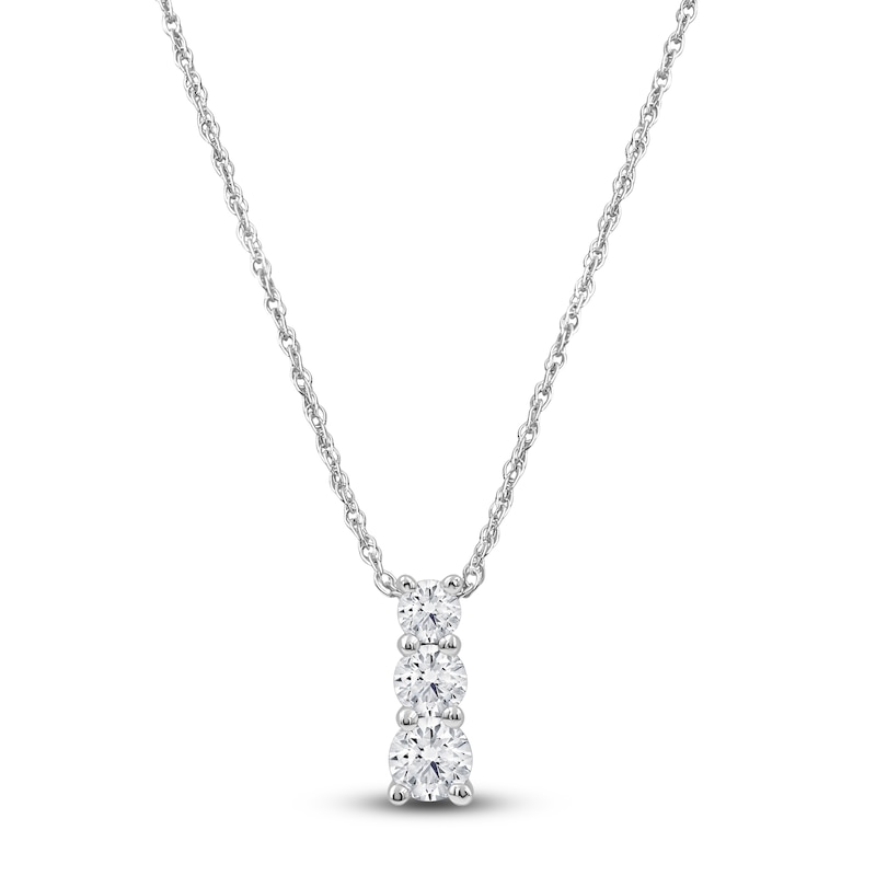 Main Image 1 of Lab-Created Diamond Graduated Three-Stone Stack Necklace 1/4 ct tw 14K White Gold 18&quot;