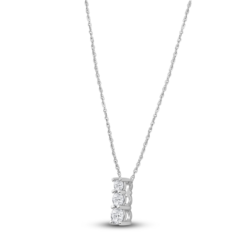 Main Image 2 of Lab-Created Diamond Graduated Three-Stone Stack Necklace 1/4 ct tw 14K White Gold 18&quot;