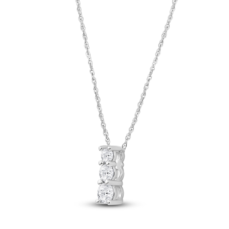 Main Image 4 of Lab-Created Diamond Graduated Three-Stone Stack Necklace 1/4 ct tw 14K White Gold 18&quot;