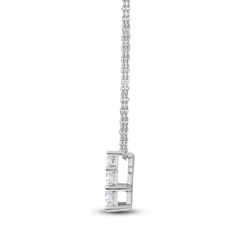 Main Image 5 of Lab-Created Diamond Graduated Three-Stone Stack Necklace 1/4 ct tw 14K White Gold 18&quot;