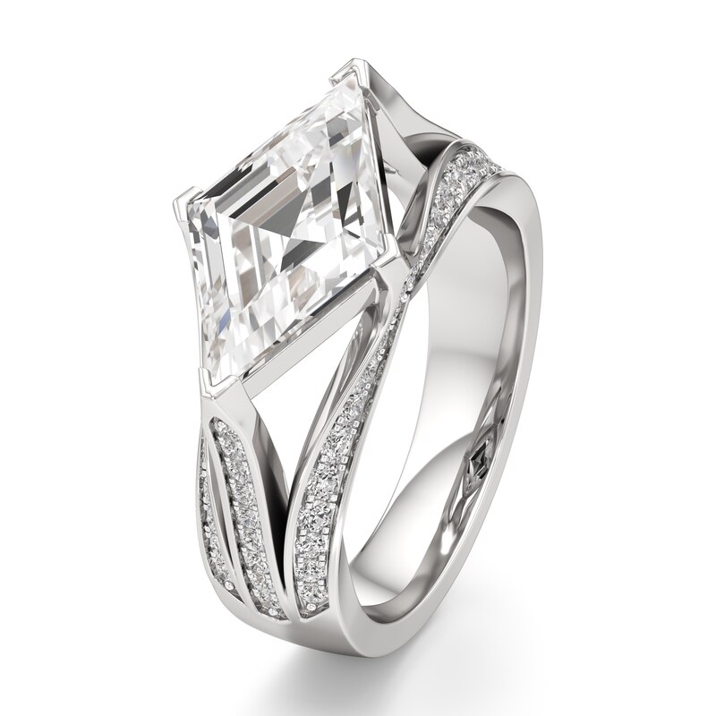 Main Image 4 of J'Lure Lab-Created Diamond Lozenge Step-Cut Engagement Ring 3-1/2 ct tw 18K White Gold