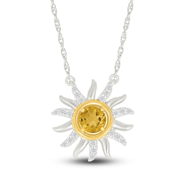 Natural Citrine & White Lab-Created Sapphire Sun Necklace Sterling Silver & 10K Yellow Gold 18&quot;