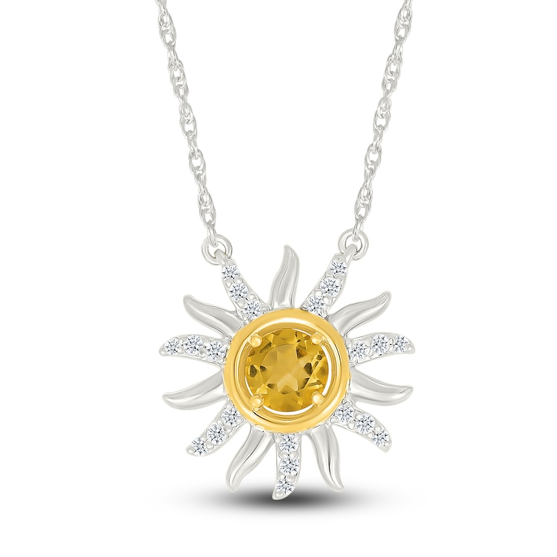 Main Image 1 of Natural Citrine & White Lab-Created Sapphire Sun Necklace Sterling Silver & 10K Yellow Gold 18&quot;