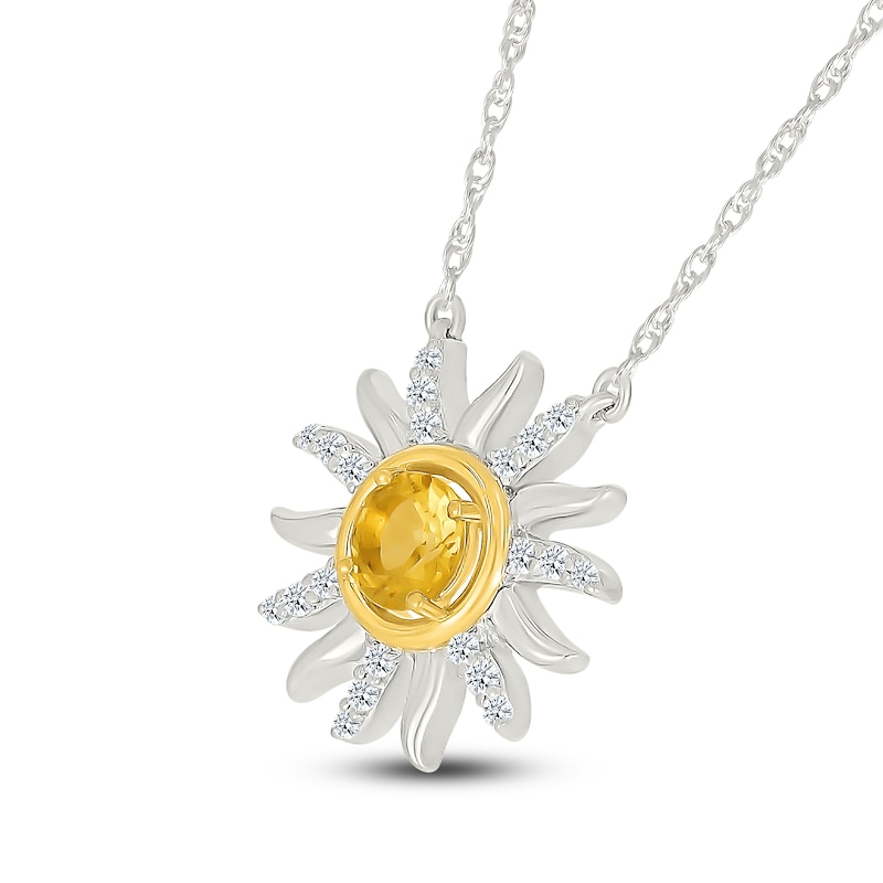 Main Image 2 of Natural Citrine & White Lab-Created Sapphire Sun Necklace Sterling Silver & 10K Yellow Gold 18&quot;