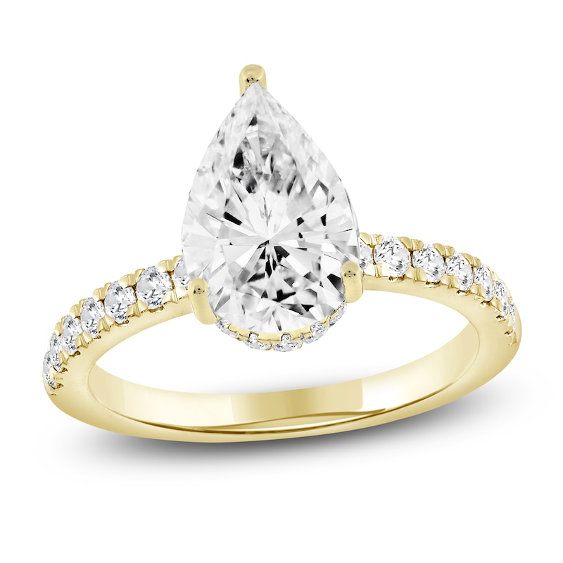 Main Image 1 of Pear-Shaped Lab-Created Diamond Engagement Ring 2-1/2 ct tw 14K Yellow Gold