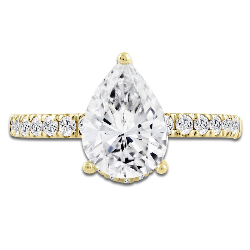 Main Image 3 of Pear-Shaped Lab-Created Diamond Engagement Ring 2-1/2 ct tw 14K Yellow Gold