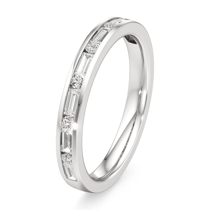 Main Image 4 of J'Lure Baguette & Round-Cut Lab-Created Diamond Wedding Band 3/8 ct tw 18K White Gold