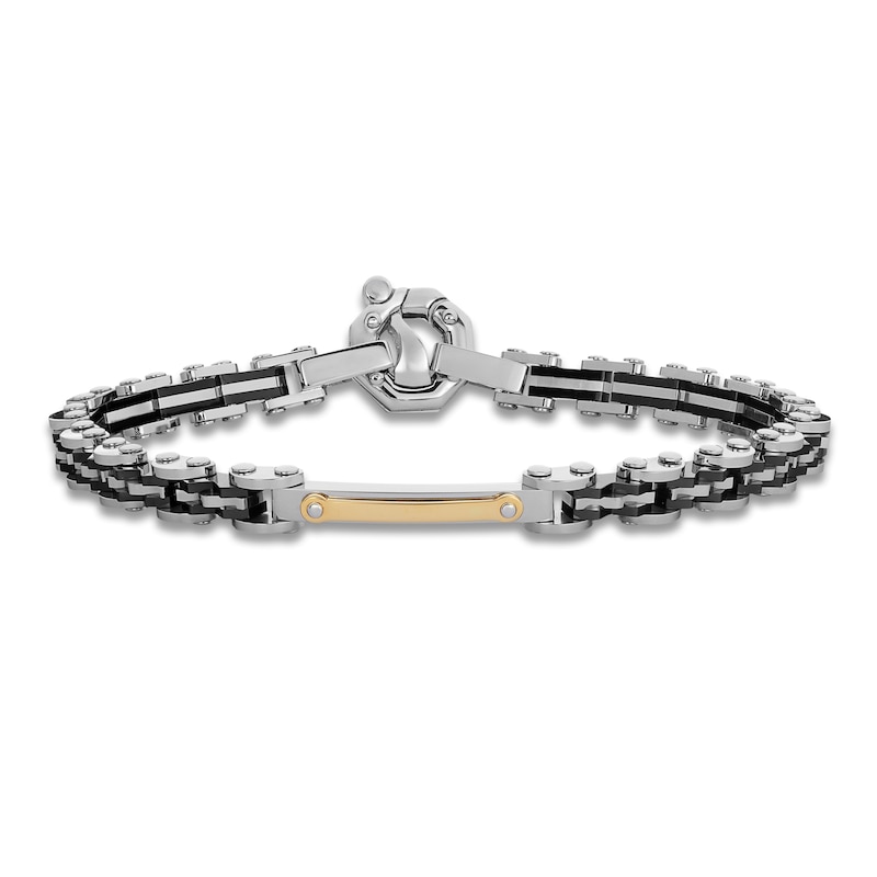 Main Image 1 of Baraka Men's Link Bracelet with Diamond Accent Stainless Steel, Black Ion Plating & 18K Yellow Gold 7.75&quot;