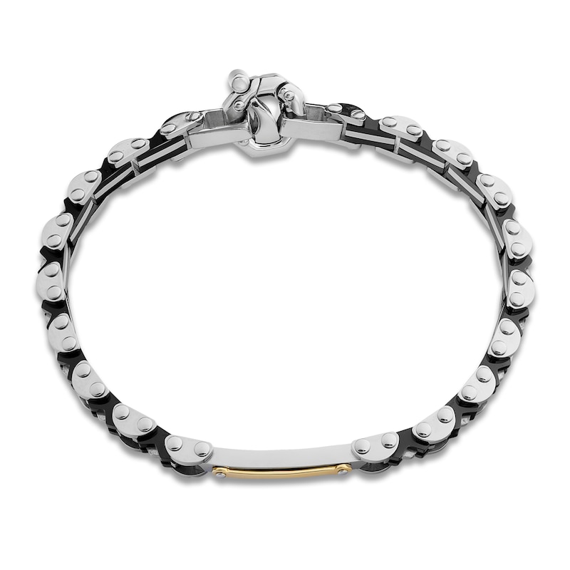 Main Image 2 of Baraka Men's Link Bracelet with Diamond Accent Stainless Steel, Black Ion Plating & 18K Yellow Gold 7.75&quot;