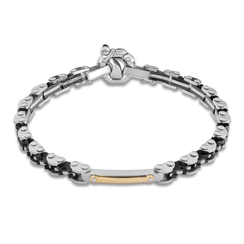 Main Image 4 of Baraka Men's Link Bracelet with Diamond Accent Stainless Steel, Black Ion Plating & 18K Yellow Gold 7.75&quot;