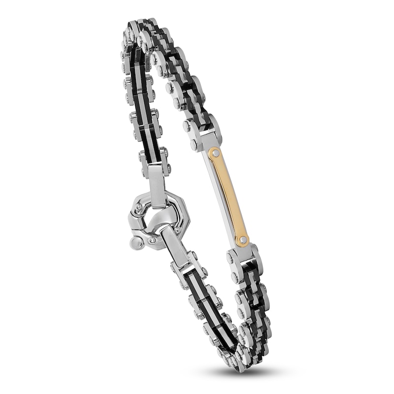 Main Image 5 of Baraka Men's Link Bracelet with Diamond Accent Stainless Steel, Black Ion Plating & 18K Yellow Gold 7.75&quot;