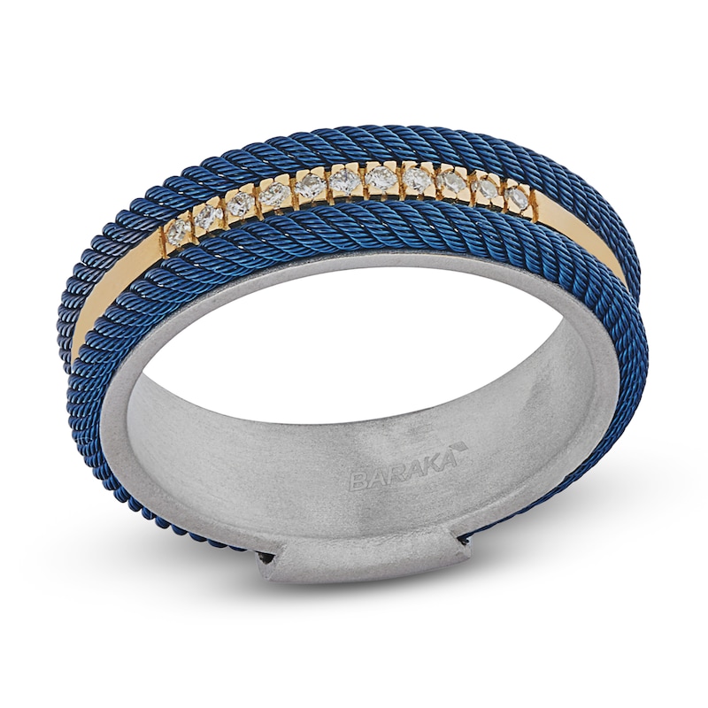 Main Image 1 of Baraka Men's Diamond Cord Ring 1/10 ct tw Sterling Silver, Stainless Steel & 18K Yellow Gold