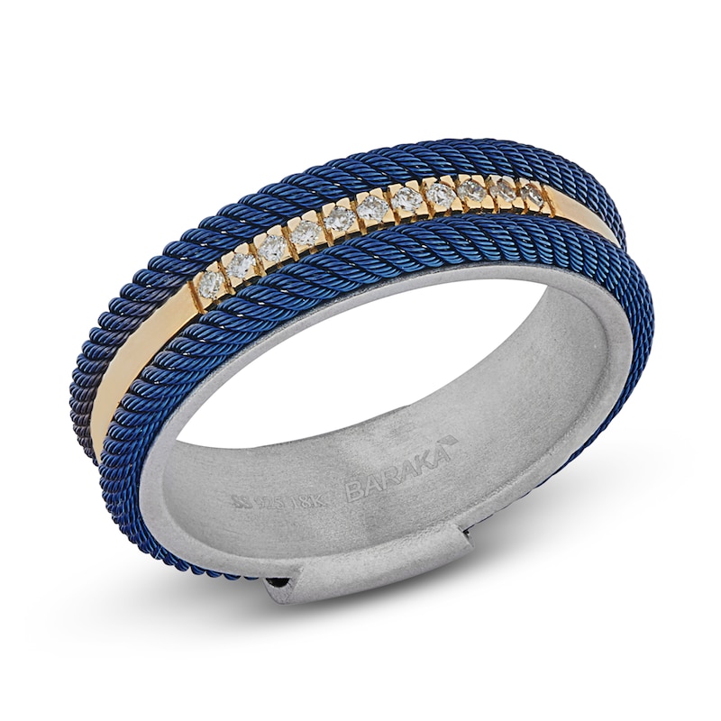 Main Image 2 of Baraka Men's Diamond Cord Ring 1/10 ct tw Sterling Silver, Stainless Steel & 18K Yellow Gold