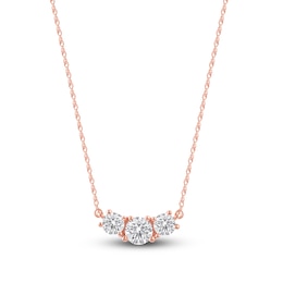 Lab-Created Diamond Three-Stone Necklace 1 ct tw 14K Rose Gold 18&quot;