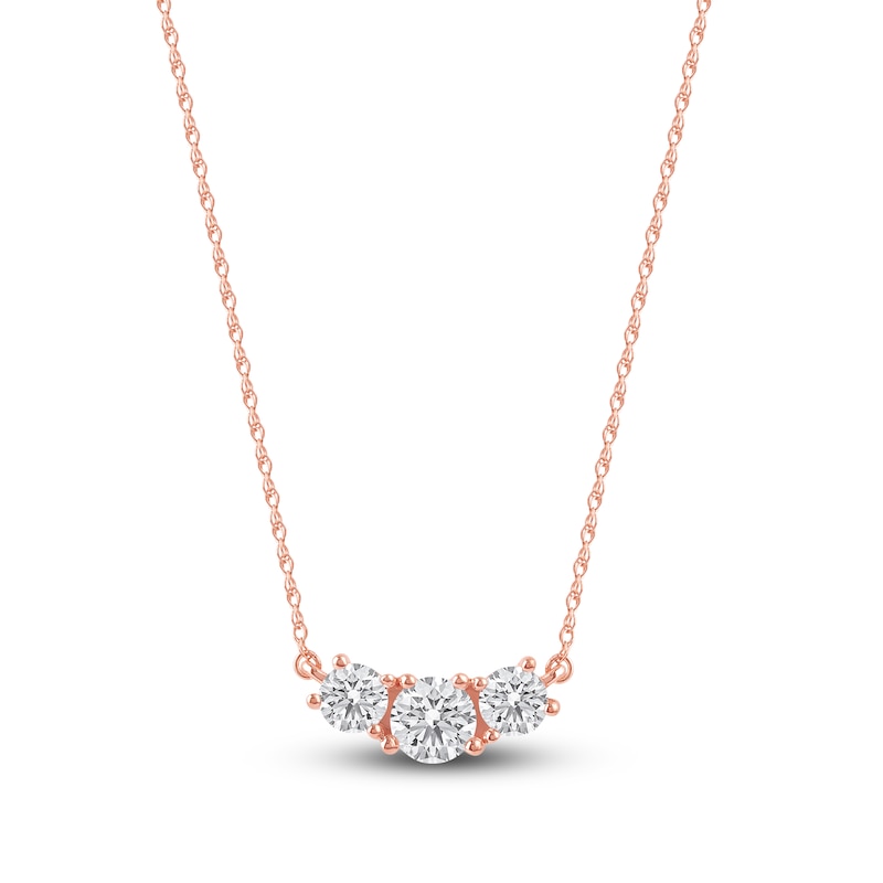 Main Image 1 of Lab-Created Diamond Three-Stone Necklace 1 ct tw 14K Rose Gold 18&quot;