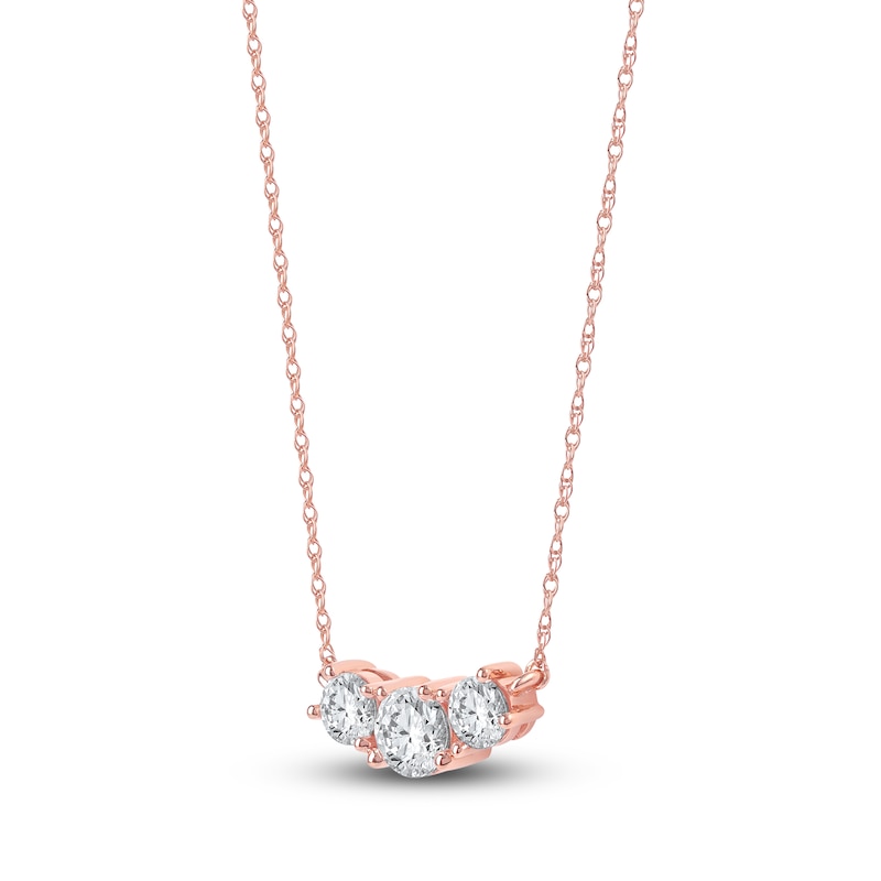 Main Image 2 of Lab-Created Diamond Three-Stone Necklace 1 ct tw 14K Rose Gold 18&quot;