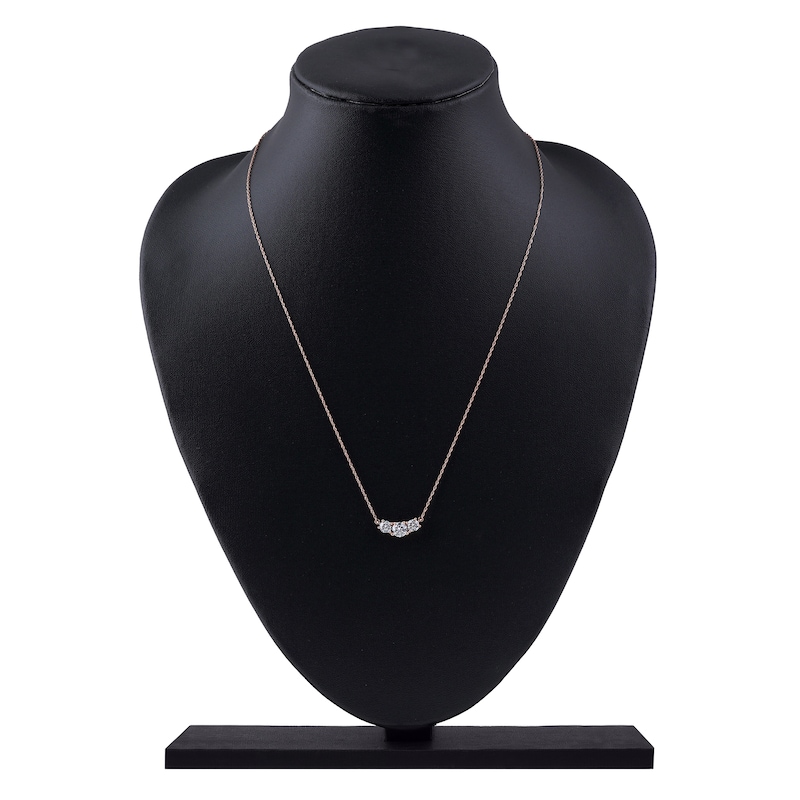 Main Image 5 of Lab-Created Diamond Three-Stone Necklace 1 ct tw 14K Rose Gold 18&quot;