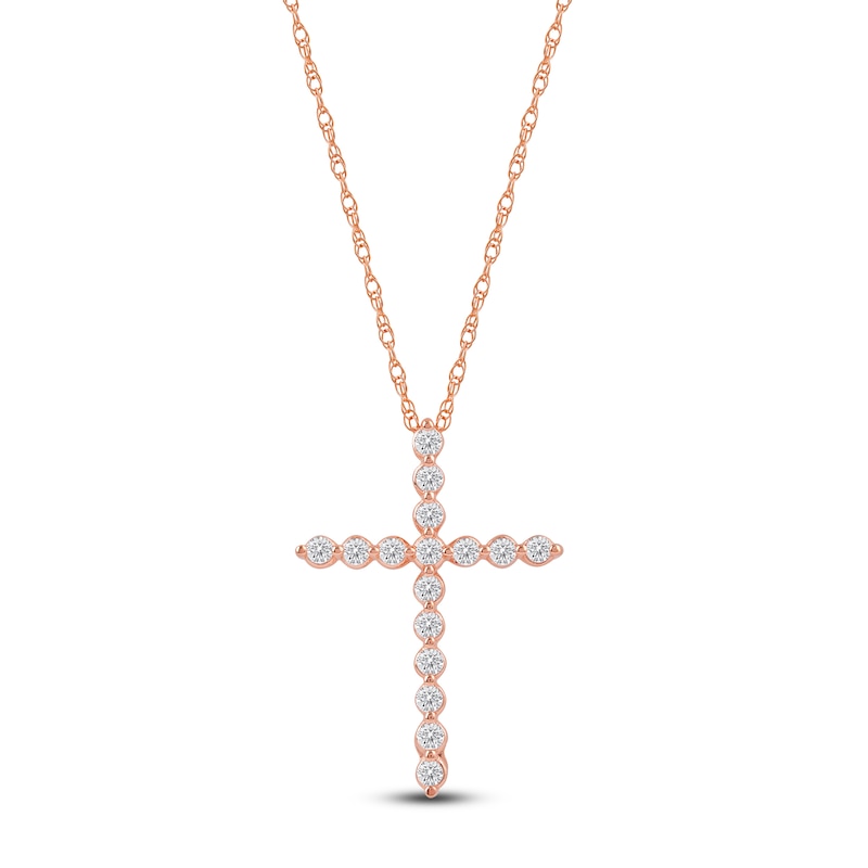Main Image 1 of Lab-Grown Diamond Cross Necklace 1/2 ct tw 14K Rose Gold 18"