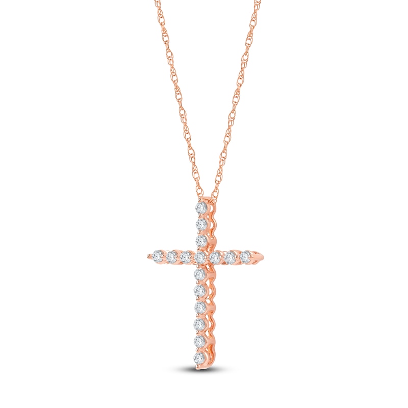 Main Image 2 of Lab-Grown Diamond Cross Necklace 1/2 ct tw 14K Rose Gold 18"