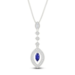 Marquise-Cut Blue Lab-Created Sapphire & White Lab-Created Sapphire Drop Necklace Sterling Silver 18&quot;