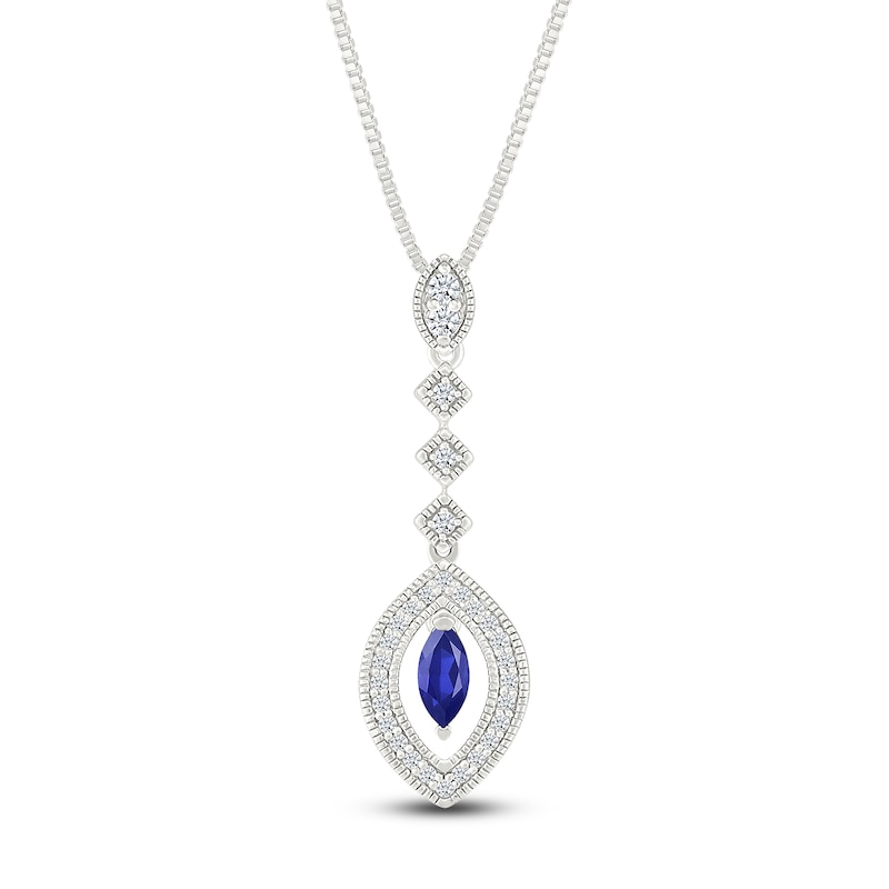 Main Image 1 of Marquise-Cut Blue Lab-Created Sapphire & White Lab-Created Sapphire Drop Necklace Sterling Silver 18&quot;