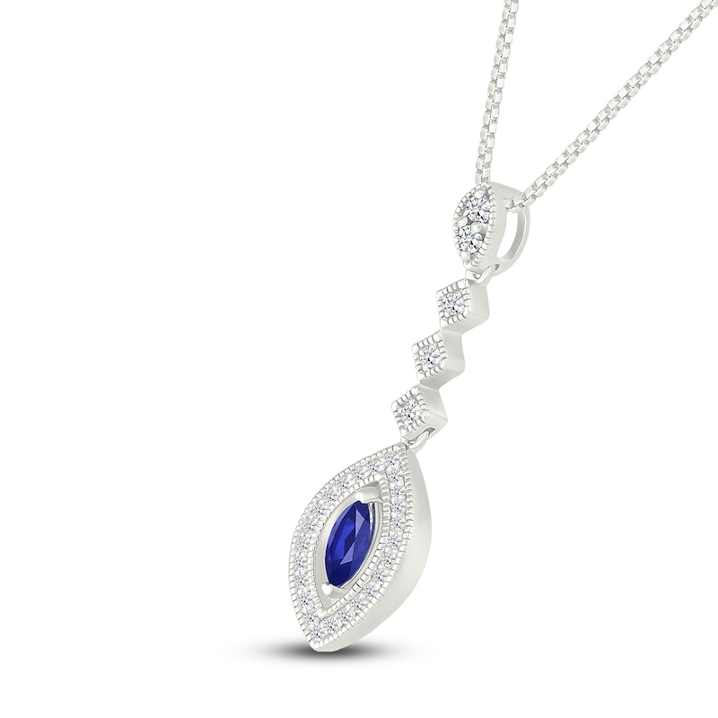 Main Image 2 of Marquise-Cut Blue Lab-Created Sapphire & White Lab-Created Sapphire Drop Necklace Sterling Silver 18&quot;