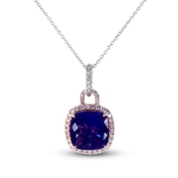 Jared Atelier Cushion-Cut Natural Amethyst & Certified Diamond Necklace 1/2 ct tw 14K Two-Tone Gold 19&quot;