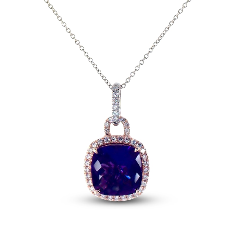 Main Image 1 of Jared Atelier Cushion-Cut Natural Amethyst & Certified Diamond Necklace 1/2 ct tw 14K Two-Tone Gold 19&quot;