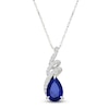 Thumbnail Image 1 of Pear-Shaped Blue Lab-Created Sapphire & White Lab-Created Sapphire Ribbon Necklace Sterling Silver 18&quot;