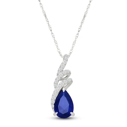 Pear-Shaped Blue Lab-Created Sapphire & White Lab-Created Sapphire Ribbon Necklace Sterling Silver 18&quot;