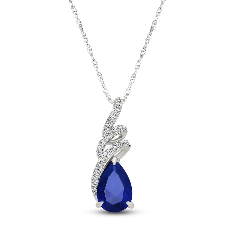 Main Image 1 of Pear-Shaped Blue Lab-Created Sapphire & White Lab-Created Sapphire Ribbon Necklace Sterling Silver 18&quot;