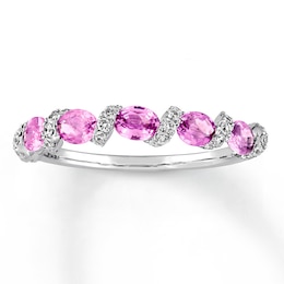 Pink Sapphire Ring 1/4 Carat tw Diamonds 14K White Gold