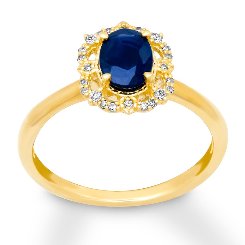 Main Image 1 of Natural Sapphire Ring 1/10 ct tw Diamonds 10K Yellow Gold