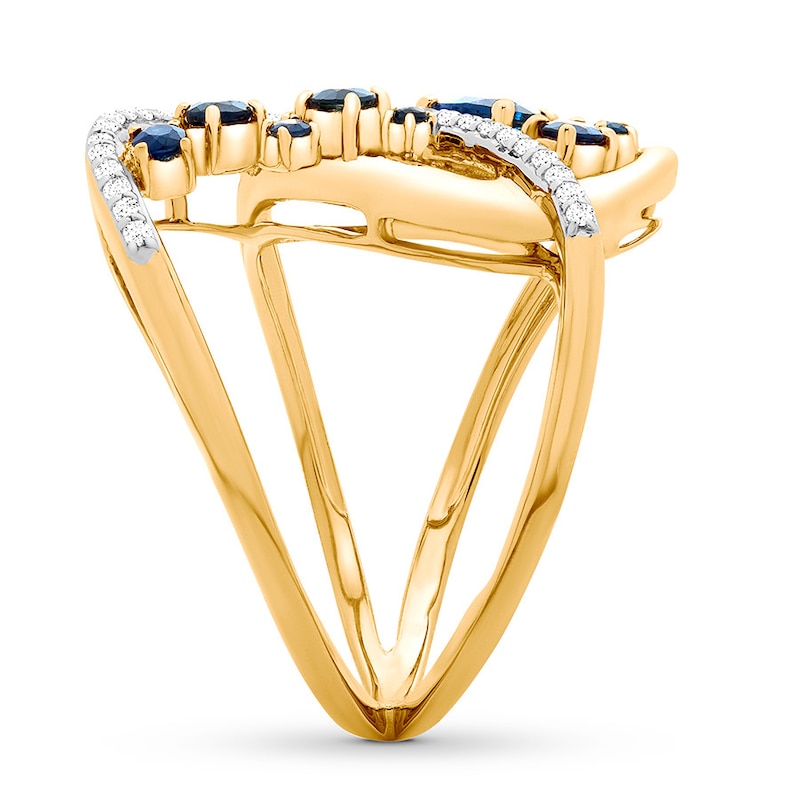 Natural Sapphire Ring 1/6 ct tw Diamonds 10K Yellow Gold