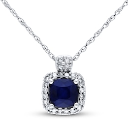 Sapphire Necklace 1/10 ct tw Diamonds 10K White Gold