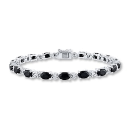 Natural Sapphire Tennis Bracelet Diamond Accents Sterling Silver