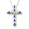 Thumbnail Image 1 of Cross Necklace Lab-Created Sapphire Sterling Silver/10K Yellow Gold