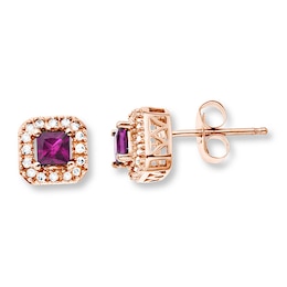 Natural Pink Sapphire Earrings 1/10 ct tw Diamonds 10K Rose Gold