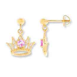 Children's Crown Earrings Lab-Created Sapphires 14K Yellow Gold