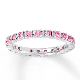 Stackable Ring Pink Lab-Created Sapphire Sterling Silver