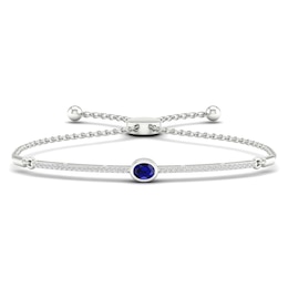 Natural Sapphire Bolo Bracelet 1/6 ct tw Diamonds 10K White Gold