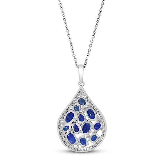 Natural Blue Sapphire Necklace 1/4 ct tw Diamonds 14K White Gold ...